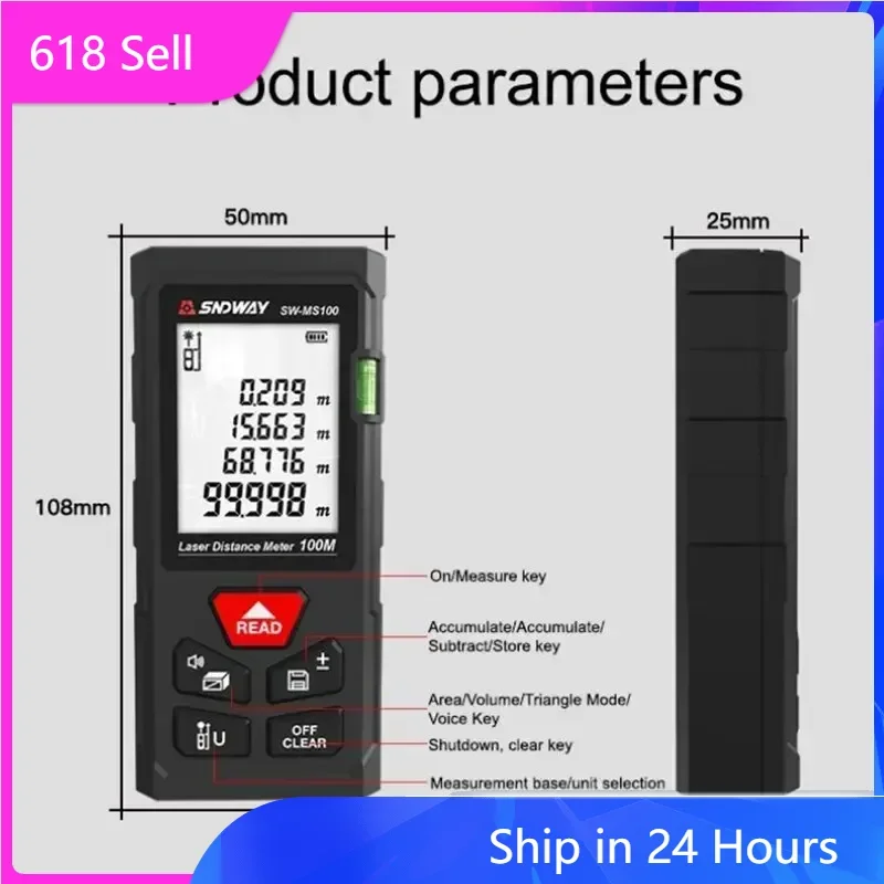 SNDWAY Laser Distance Meter Digital Professional Range Finder Laser Meter Mini Rangefinder Laser Trena Measuring Tool SW-MS50