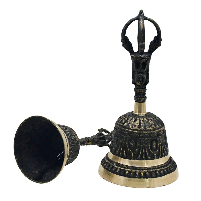 Black Brass Handicraft Large Engraved Hand Bell Loud and Clear Sound for School Meditation Church Bronze Bell Creative Gift