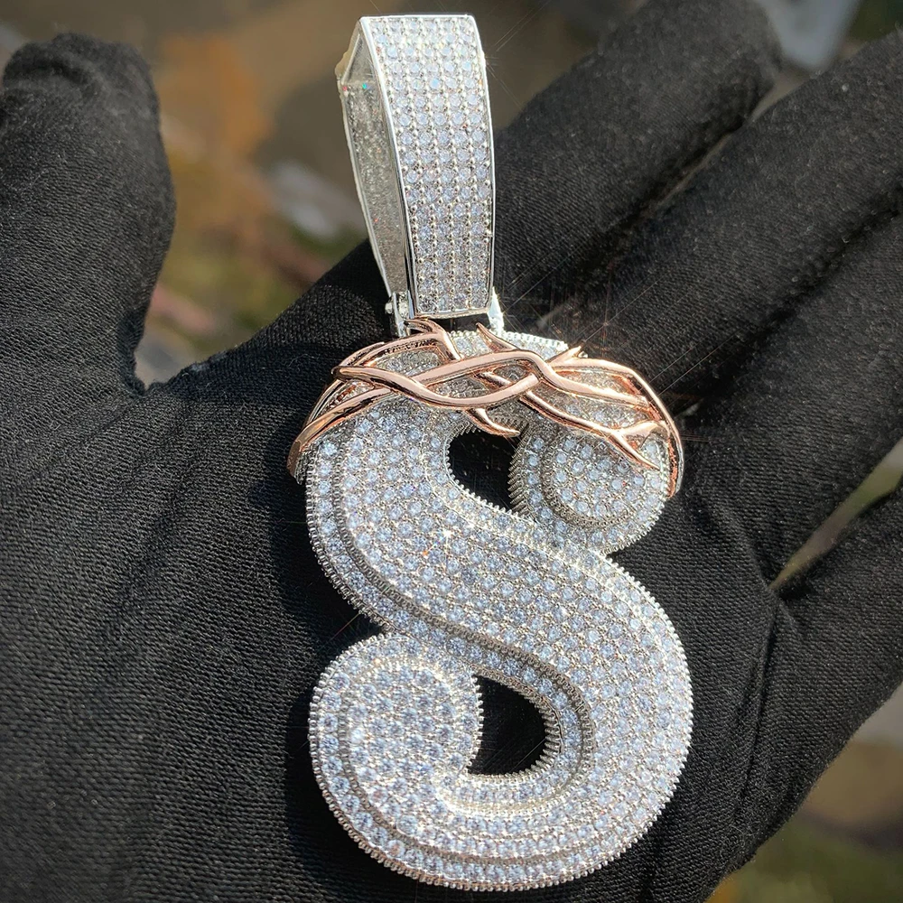 Thorn Crown Customized 24 Letters Pendant Personalized font Necklace 5A Zircon Iced Out Letters Necklaces For Men Women Hip Hop