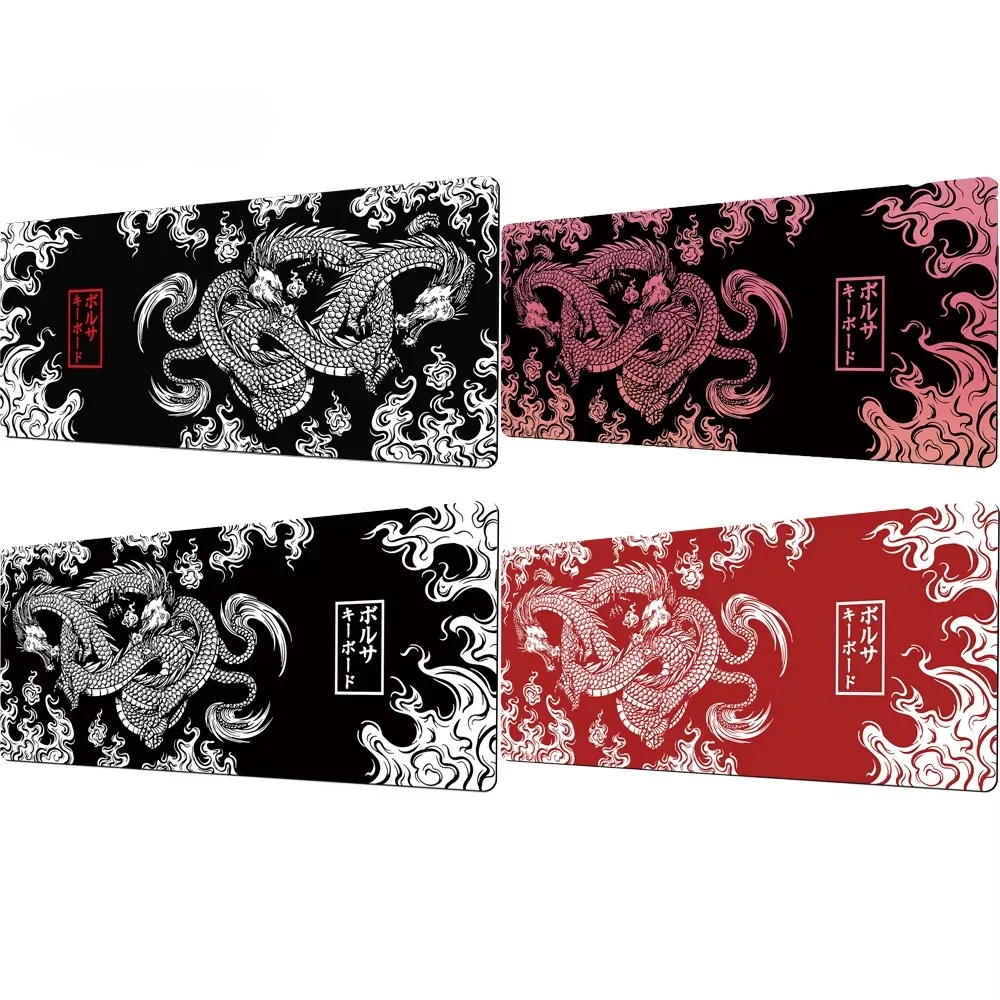 

XXL игровой коврик для мыши с драконом, большой настольный коврик в стиле аниме, нескользящая резиновая основа, расширенная клавиатура, мышь, офис, дом