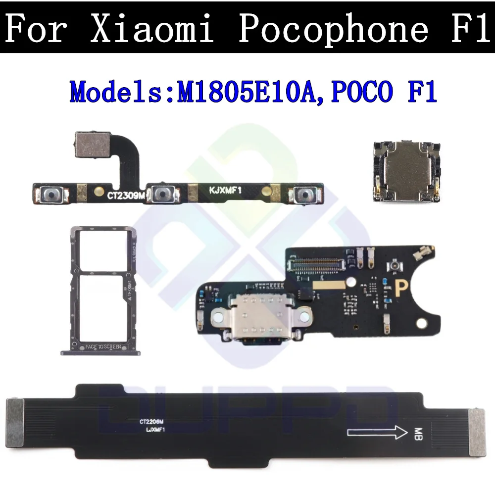 Charging Port Board For Xiaomi Pocophone F1 Top Earpiece Speaker SIM Card Tray Power Button Volume Button Motherboard Flex Cable