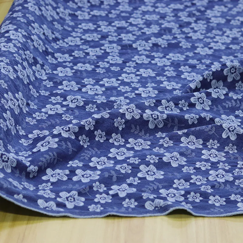 Fragmented Flowers Jacquard Washed Denim Fabric Thick for Clothing Bag Coat Dress Designer Diy Sewing Material Wholesale Cloth