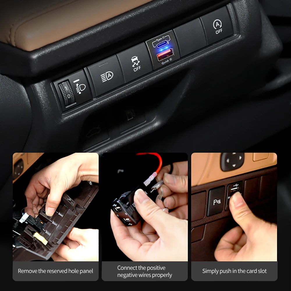 48W Fast Charger QC3.0 USB Type-C PD 12V For Toyota Corolla Car Mobile Phone Accessories Power Socket Adapter Quick Charging