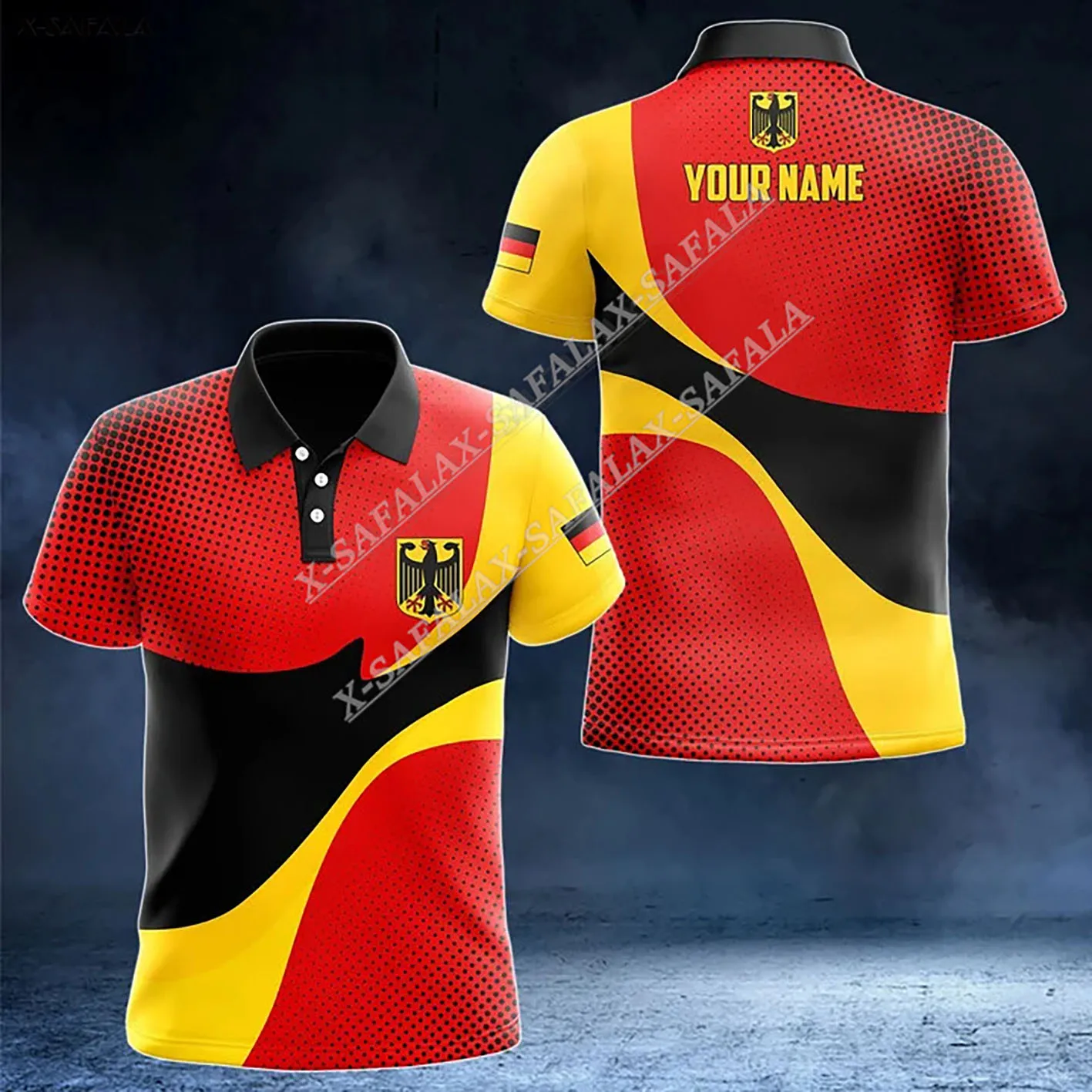 Germany Flag Coat Of Arms 3D Full Print Men Ventilat Polo  Collar Short Sleeve Street Wear Casual Tee Top Shirt