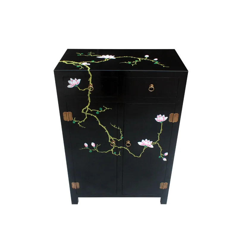 

Modern new Chinese-style painted camphor wood solid wood storage two doors two drawers hall cabinet partition entrance cabinet