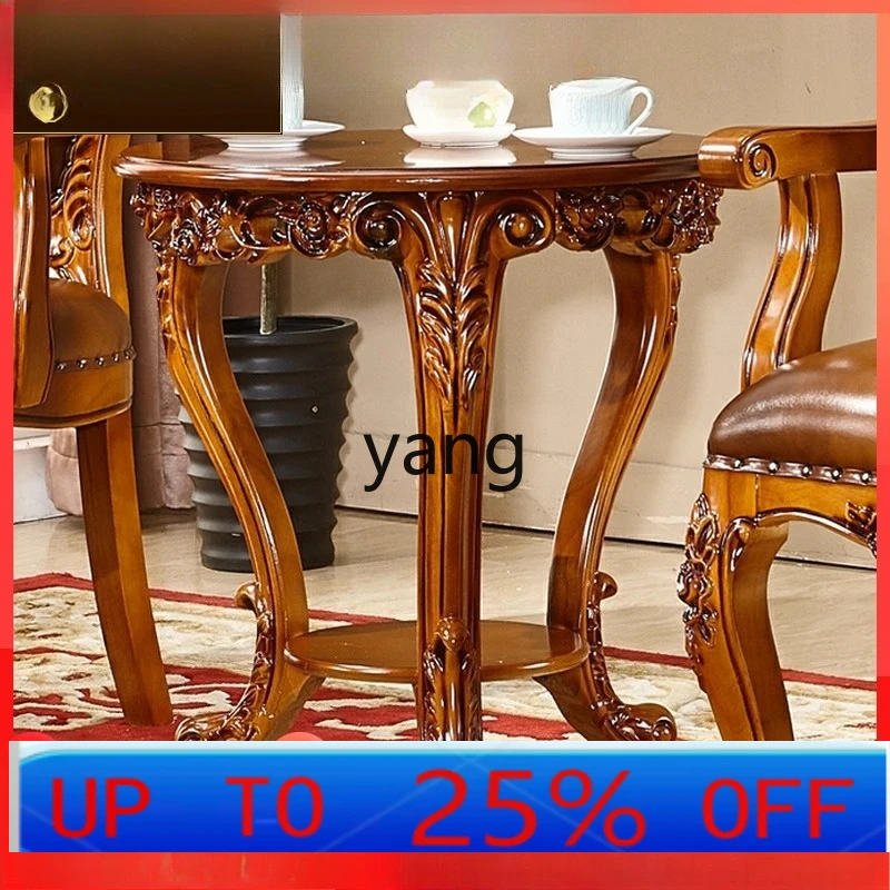 

LH solid wood small round table, solid wood carving flower casual tea table two people small round table coffee table