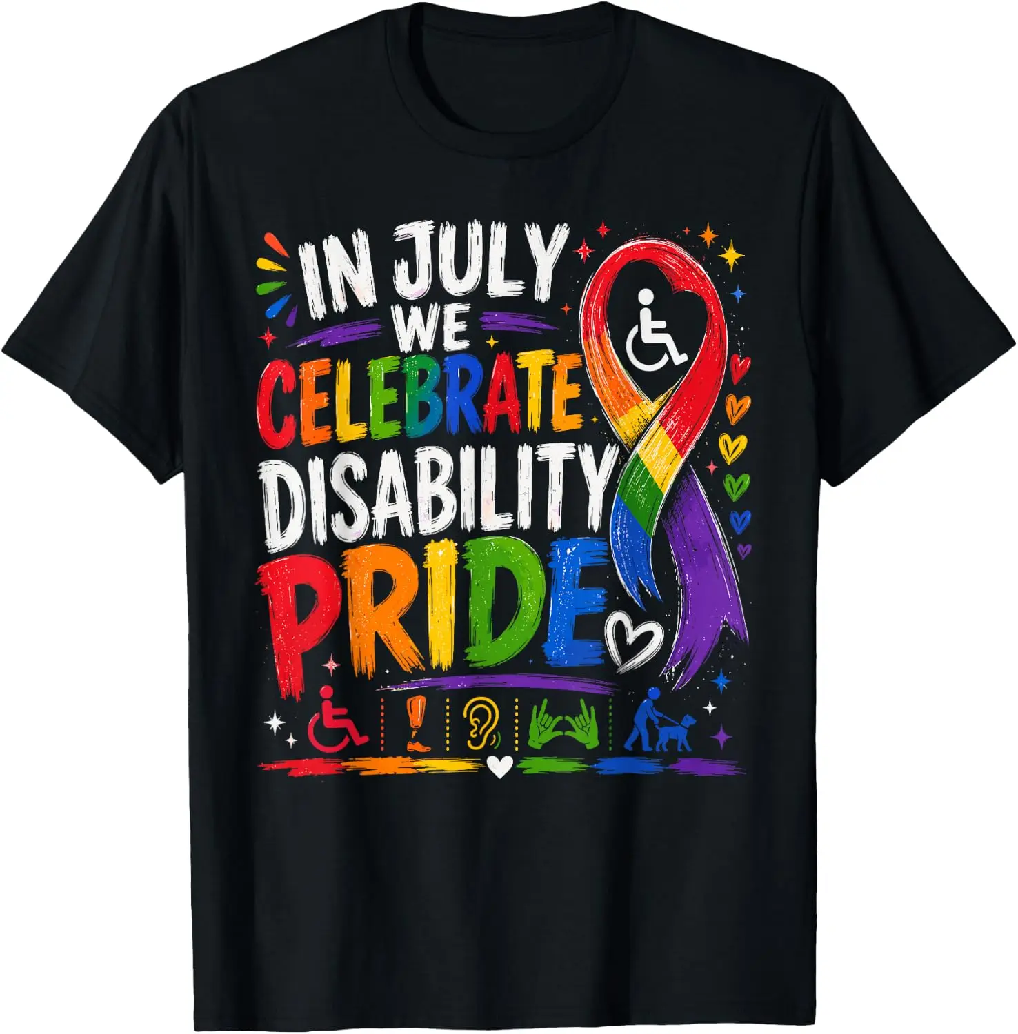 Disability Flag July Disabled Pride Month Awareness T-Shirt 100% Cotton Trendy Y2K Short-Sleeve Tee-Soft, Quick-Drying,