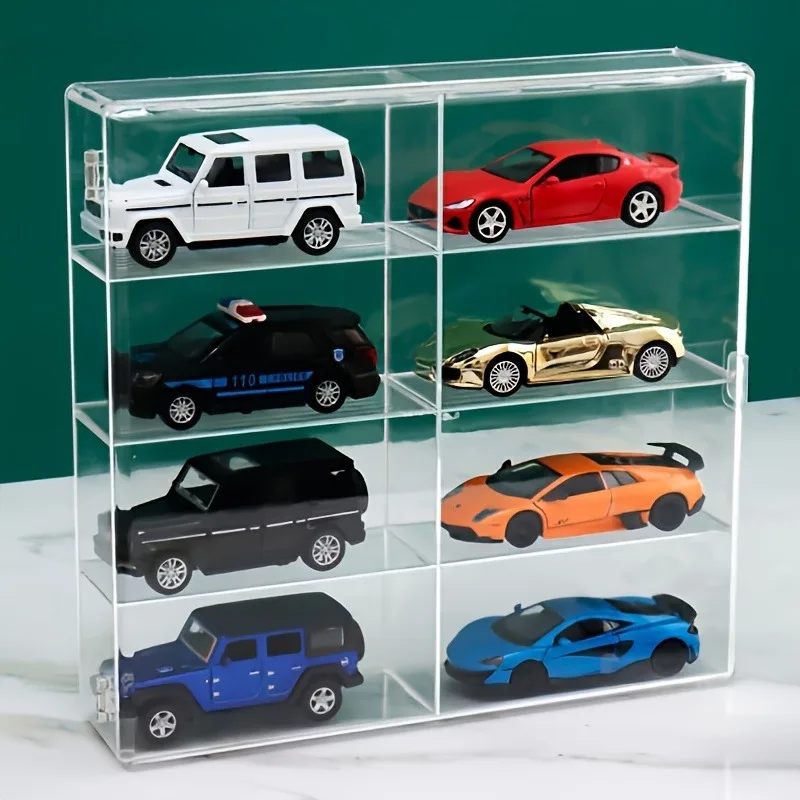 8 Slot Clear Acrylic Wall Mounted Display Cabinet Adhesive No Drilling For Car Models Toy Figurine Dolls Kids Storage Box Decor