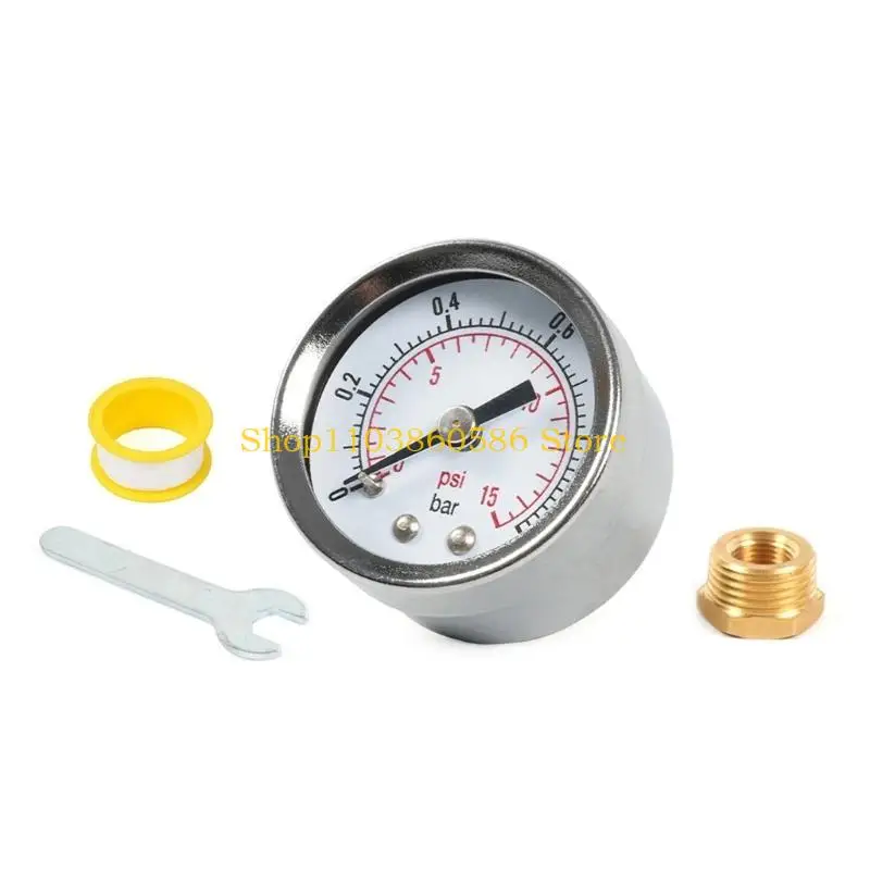 242A Double Scale Pressure Gauge 1/8'' NPT 0-15PSI 0-1Bar Metal Fuel Pressure Gauge and Wrench Adaptor Kit Center Back Mount
