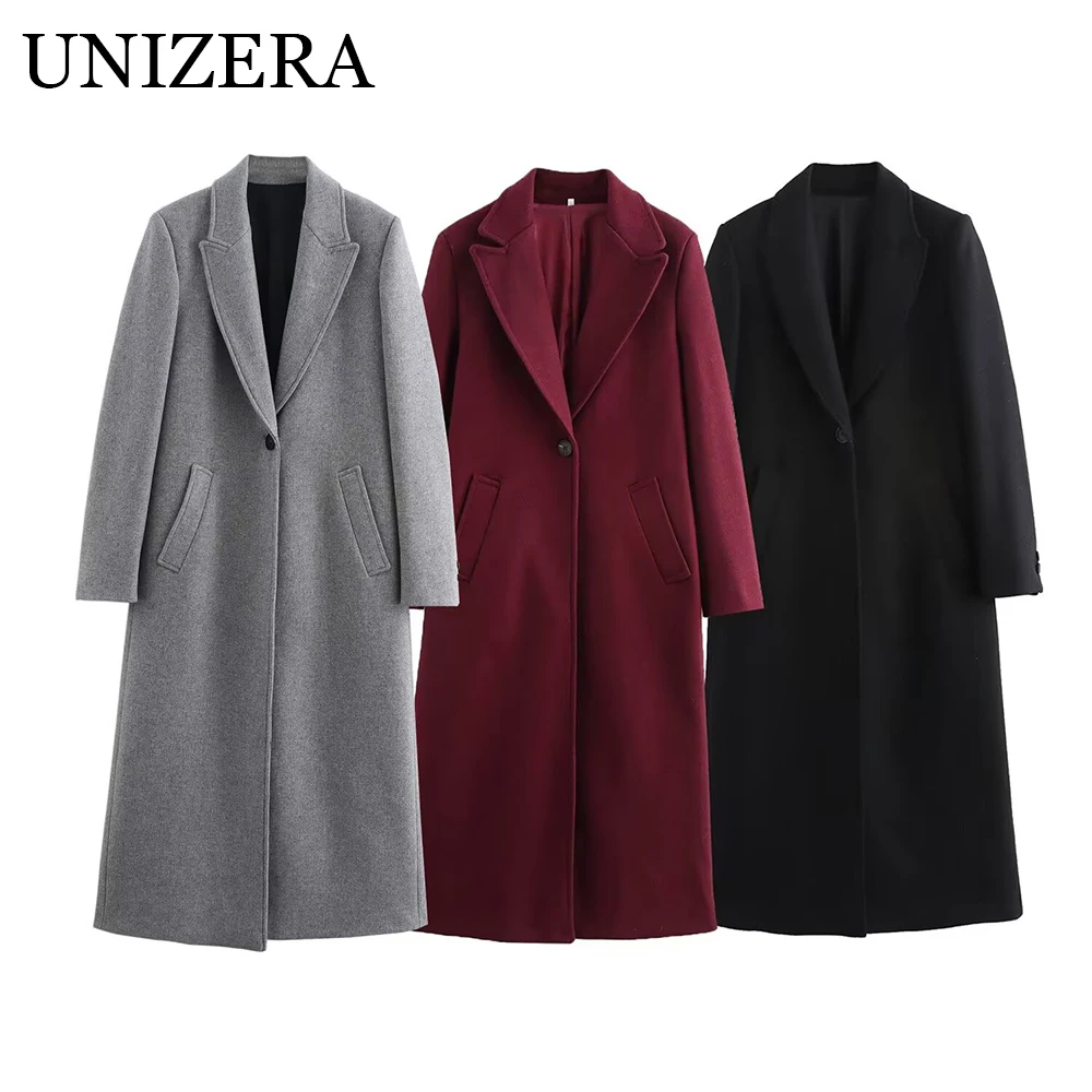 

European and American style women's autumn and winter new style French blend long lapel commuting coat jacket