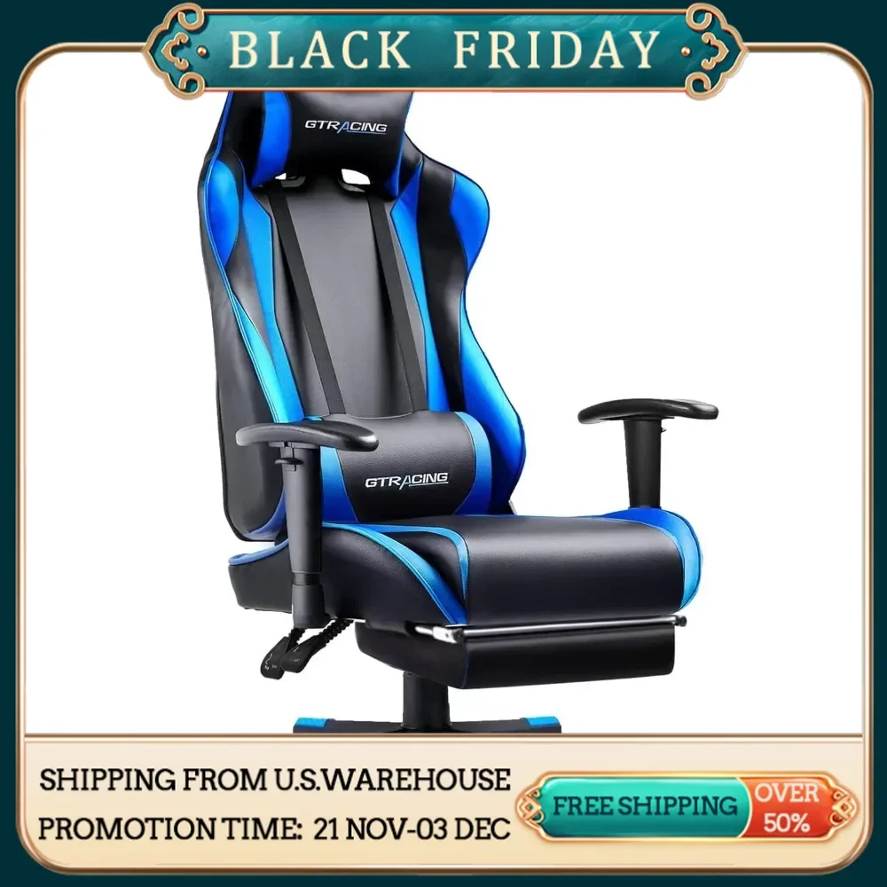 Gaming Chair with Footrest, Ergonomic Computer Game Desk Chair, Reclining Gamer Chair Seat Height Adjustment, Swivel Rocker