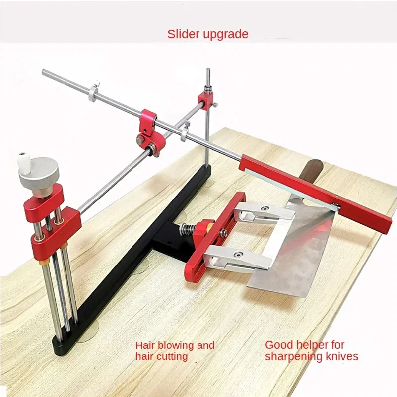 Gantry type profile fixed angle sharpener, sword, kitchen knife, cutting tool, reversible and adjustable sharpening tool