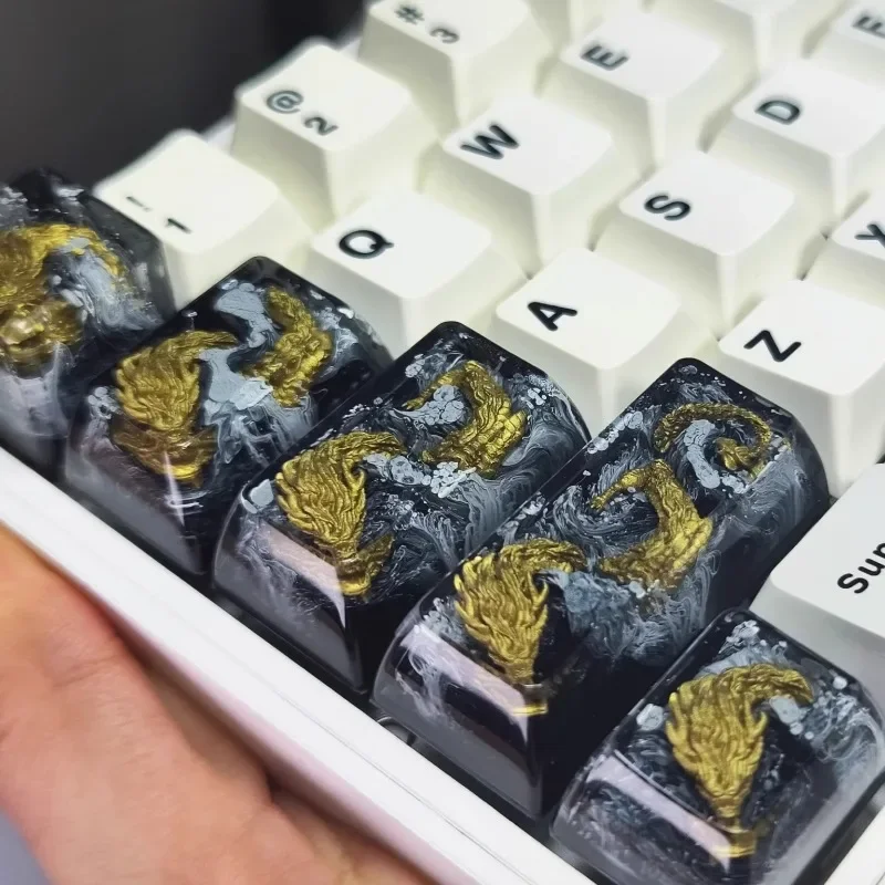 Black Gold Dragon Resin Keycap Spacebar Personality Drip Glue Customized Keycaps for Mechanical Keyboard Gaming Accessories Gift