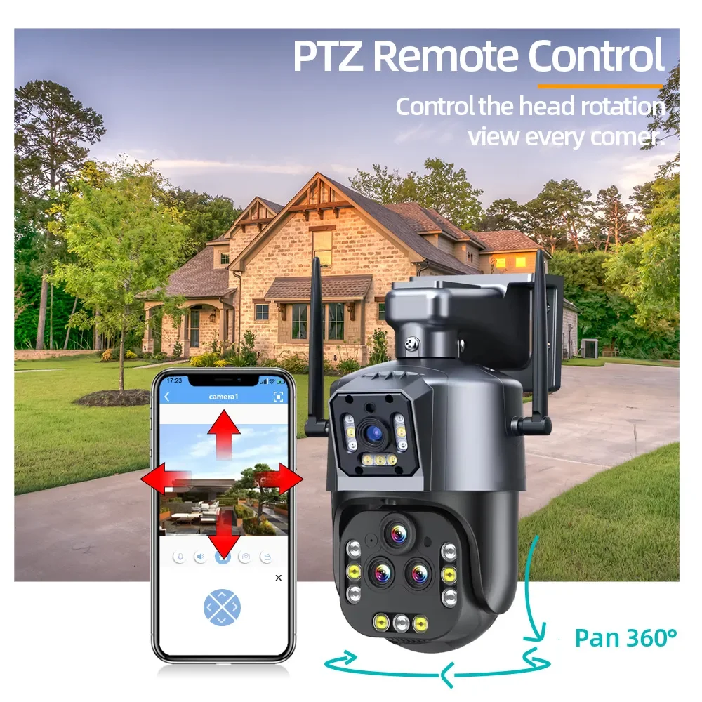 Caméra de surveillance extérieure PTZ IP WiFi Ultra 16MP/8K, dispositif de sécurité sans fil, avec 4 objectifs, n\'aime 20X, suivi automatique AI,