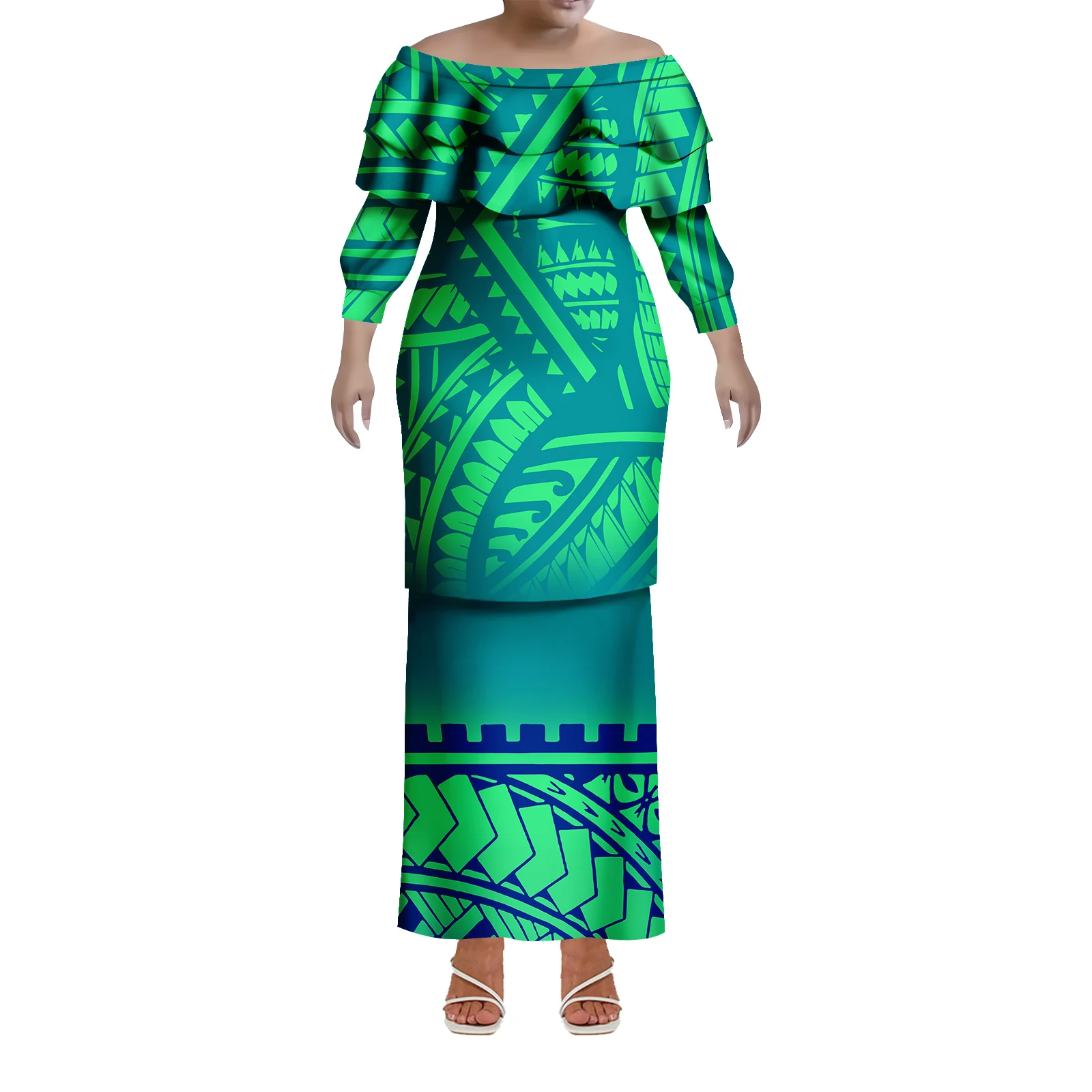 Summer Round-Neck Puletasi Dress Custom-Made With Samoan And Fiji Islands Prints High-Quality Polynesian Ladies' Dress