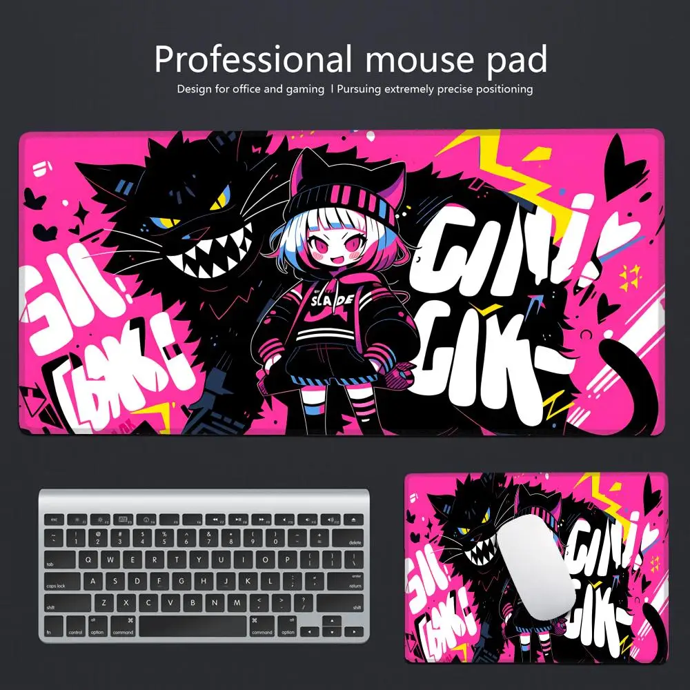 

HYBXAXC Kawaii Anime Girl Desk Mat Girls and Cat Xxl Mouse Pad Pc Gamer Gaming Keyboard Accessories Computer Offices Punk pad