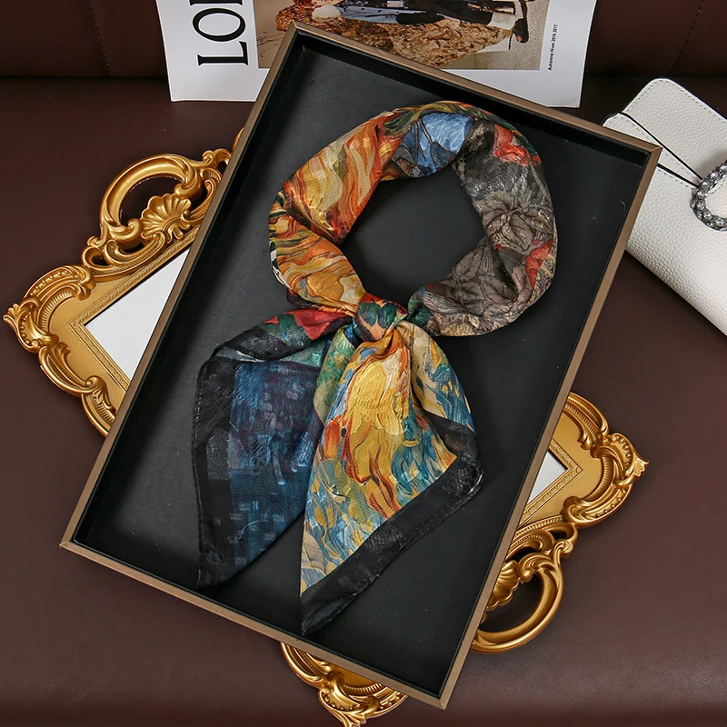 

High Quality Silk Scarf lady 70*70cm Square Women's Scarf Soft Satin Hairband Women's Banda Folard Bag