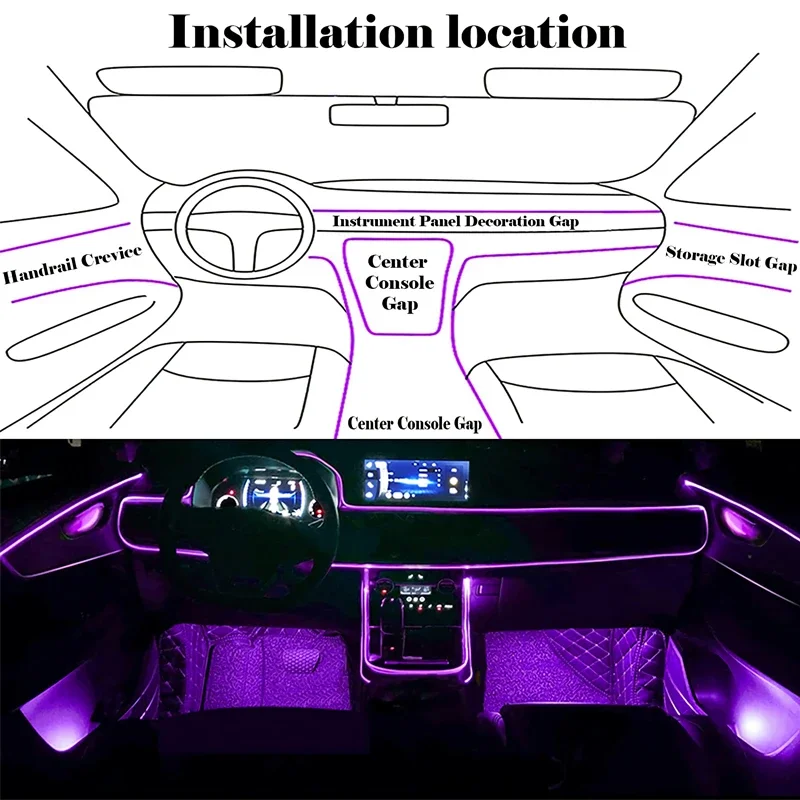 Flexible EL Wire Lights With App Control Ambient Atmosphere Strip Light Decorative Lamps 12V Car Interior Neon RGB Led Strip