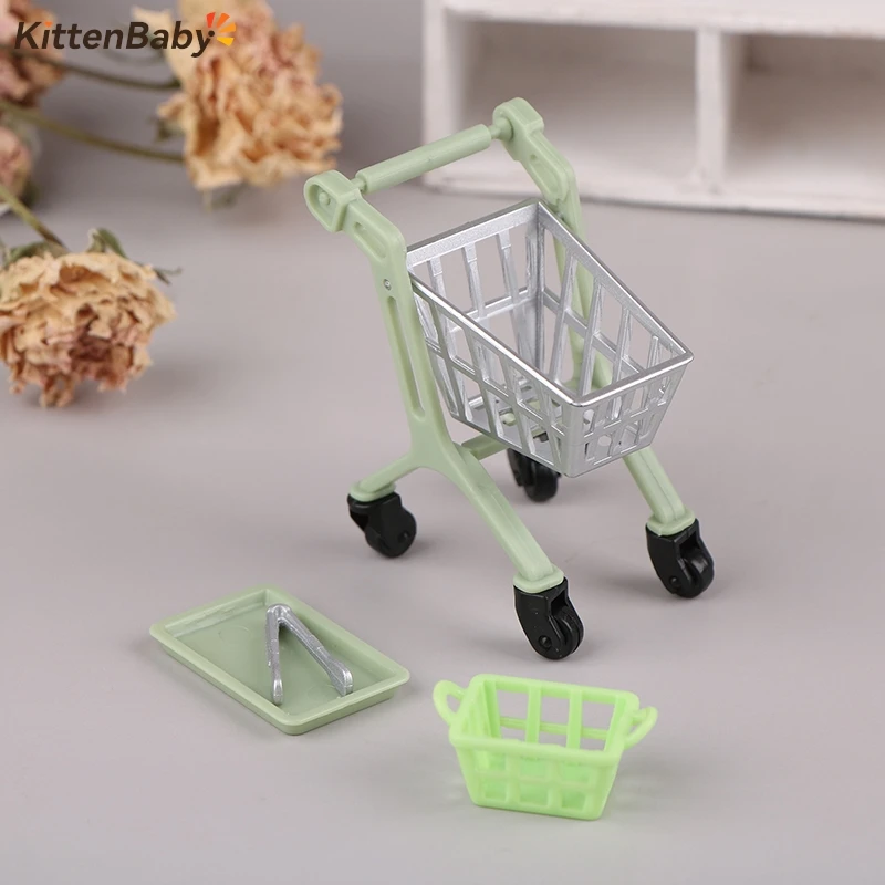 1/12 Dollhouse Simulation Shopping Trolley Basket Tray Dollhouse Mini Supermarket Accessories For Dolls House Decoration