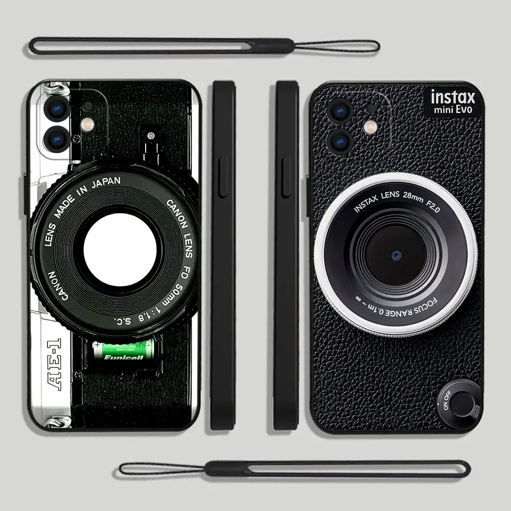 Custodia per telefono con fotocamera vintage di lusso per iPhone 15 14 13 12 11 Pro Max Mini X XR XSMAX SE 8 7 6S Plus Cover morbida in silicone liquido