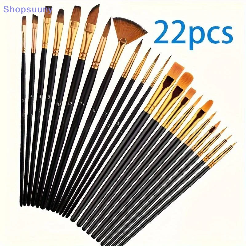 [SU]22Pcs Nylon Hair Paint Brush Set Plastic Handle Artist Painting Brushes For Watercolor Acrylic Oil Drawing Art Craft Use[SU]
