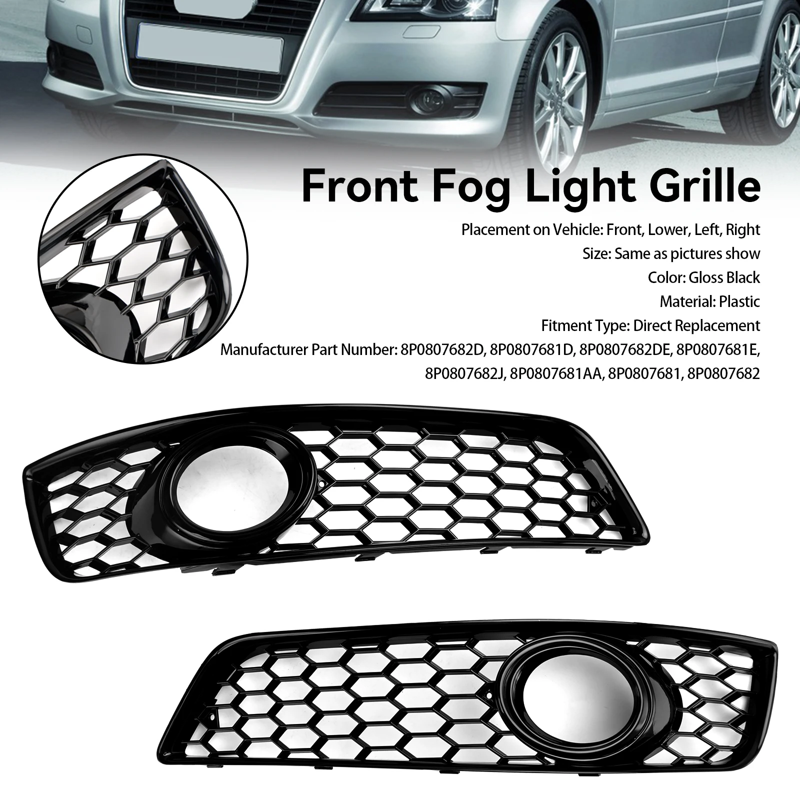 Honeycomb Bumper Front Fog Light Grill Grille Cover Fit for Audi A3 8P 2009-2013