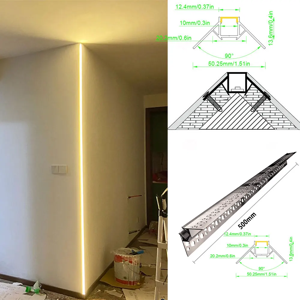 50x22mm 1 szt. 0.5m aluminiowa taśma LED z lekkim profilem wpuszczana dekoracja ścienna do montażu