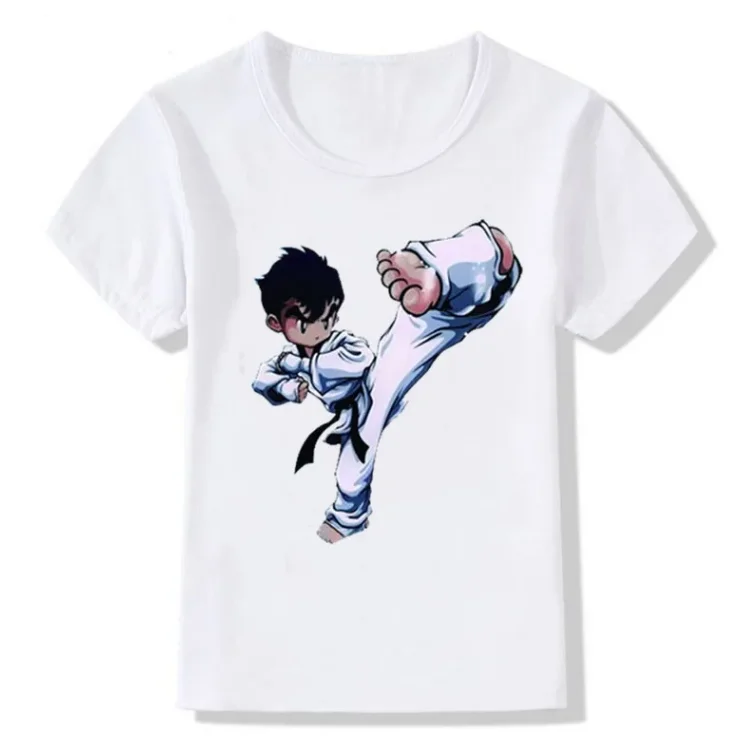 Children Cartoon Taekwondo Print Tshirt Kids Girls 2024 Summer Tops Child T shirt