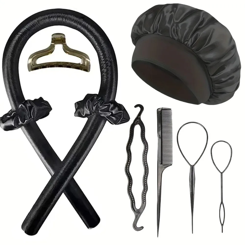 

4/9Pcs Heatless Curling Rods Flower Bud Braiding Night Cap No-Heat Curly Iron Set Hair Roller Set Soft Headband Hair Style Tools