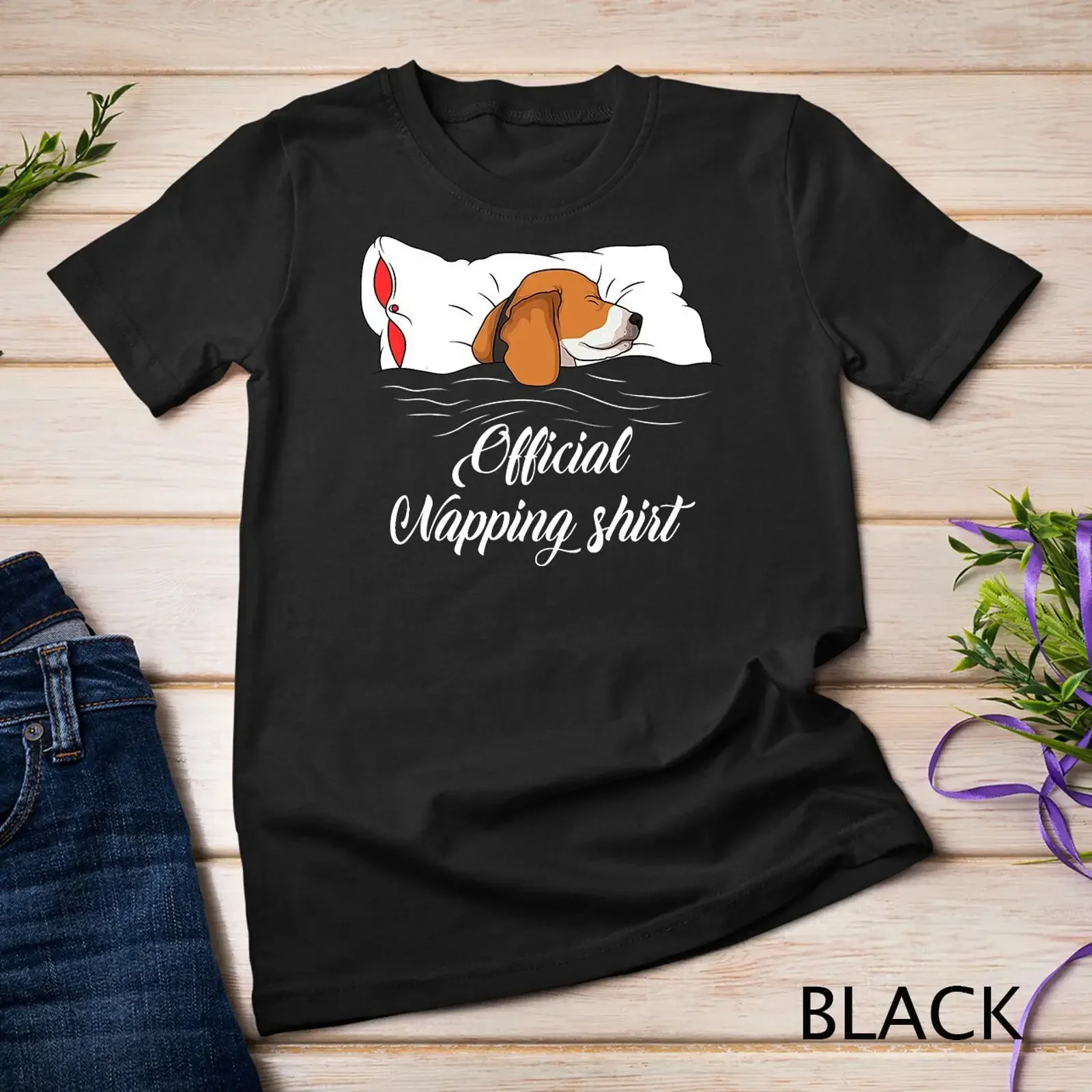 Sleeping Beagle Pyjamas Dog Lover Official Napping T shirt vintage Washed Comfortable Slightly Top For Everyday Wear Stretched