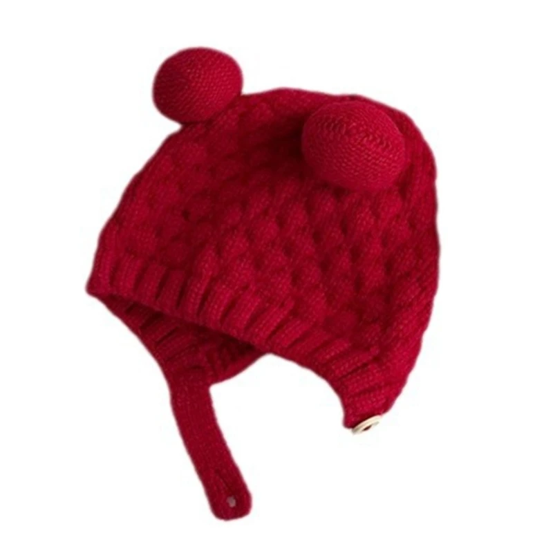 F19F Chapéu com para orelha bebê, gorro tricô com Pom, macio respirável, quente