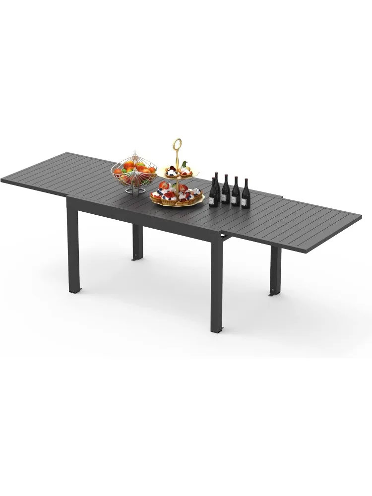 

Dining Expandable Table, Metal Aluminum Outdoor for Porch Lawn Garden Bistro Rectangular Dark Brown