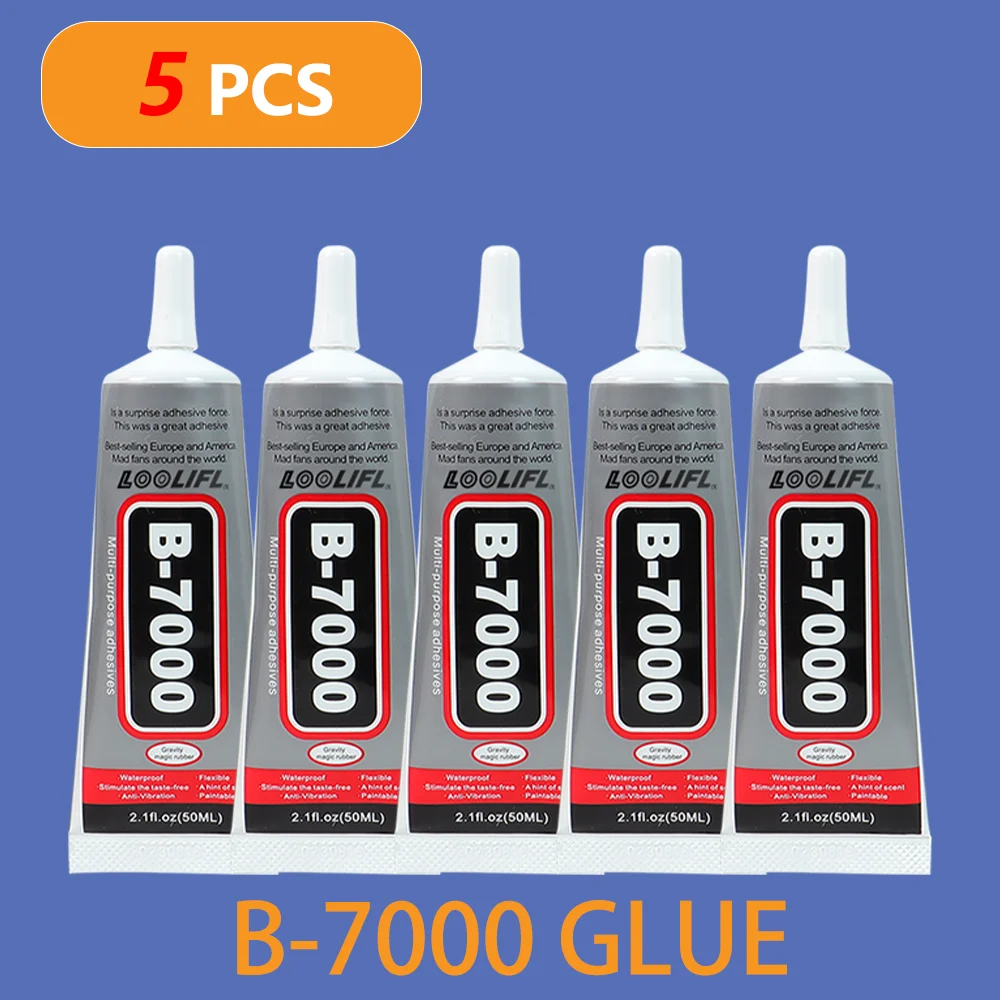 B7000 Glue 5pcs 110ml, Mobile Phone Touchscreen Repair Soft Adhesive Jewellery Bonding Agent for Apple and Samsung Devices, Waterproof.