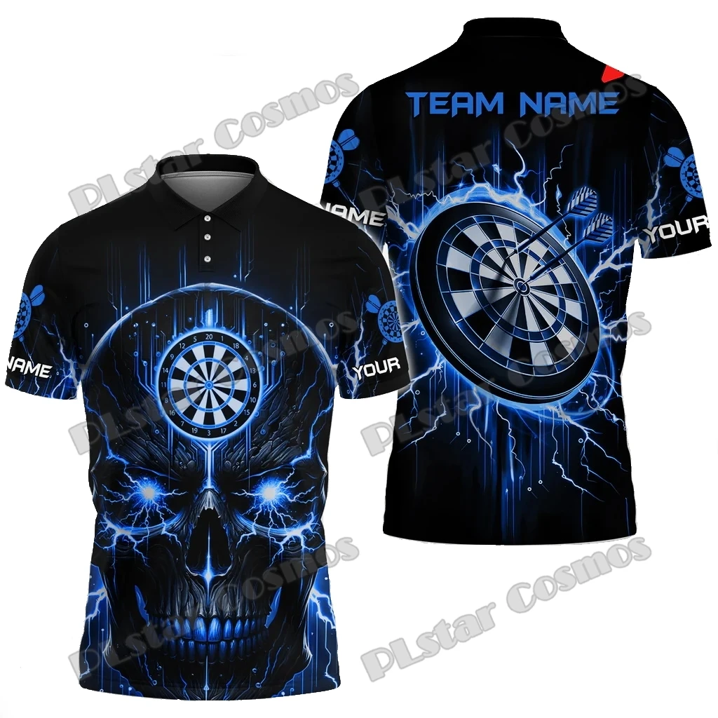 PLstar Cosmos Darts Lightning Skull Multicolor Option Custom Name 3D Printed Premium Men's Polo Shirt Summer Casual Shirt POL196