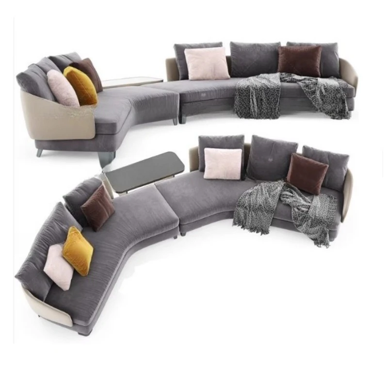

Sofa Italian leather fabric curved sofa combination large apartment villa light luxury advanced corner