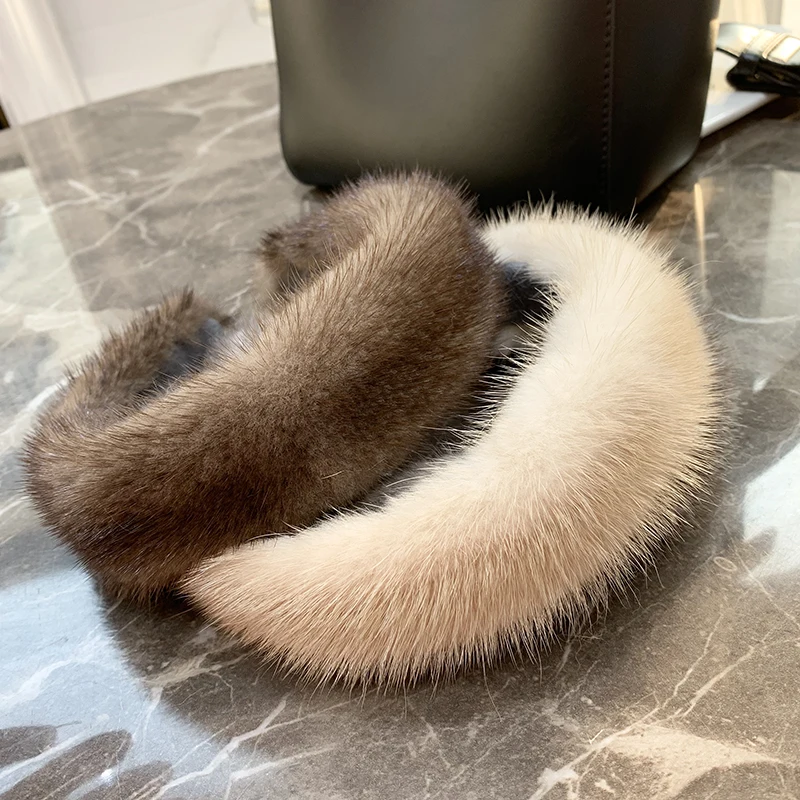 2024 Hot Sale Women Luxury winter 100% Real Mink Fur Headbands High Quality Real Fur Hair Band Lady Fashion Hair Hoop Furry Gift