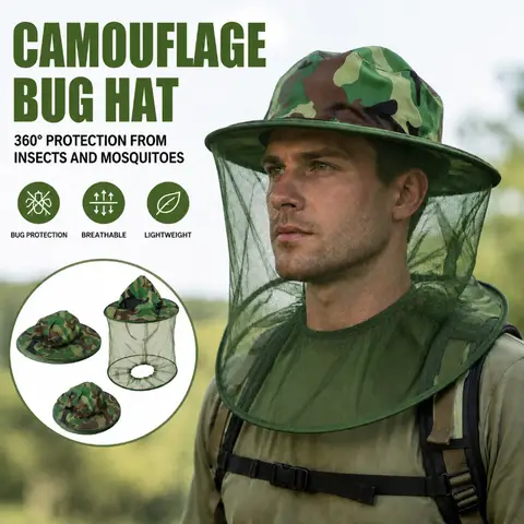 Camouflage Beekeeping Protective Bee Hat Insect Mesh Face Hat Anti-Mosquito Shawl Hat Outdoor Fishing  Face Mask Hat