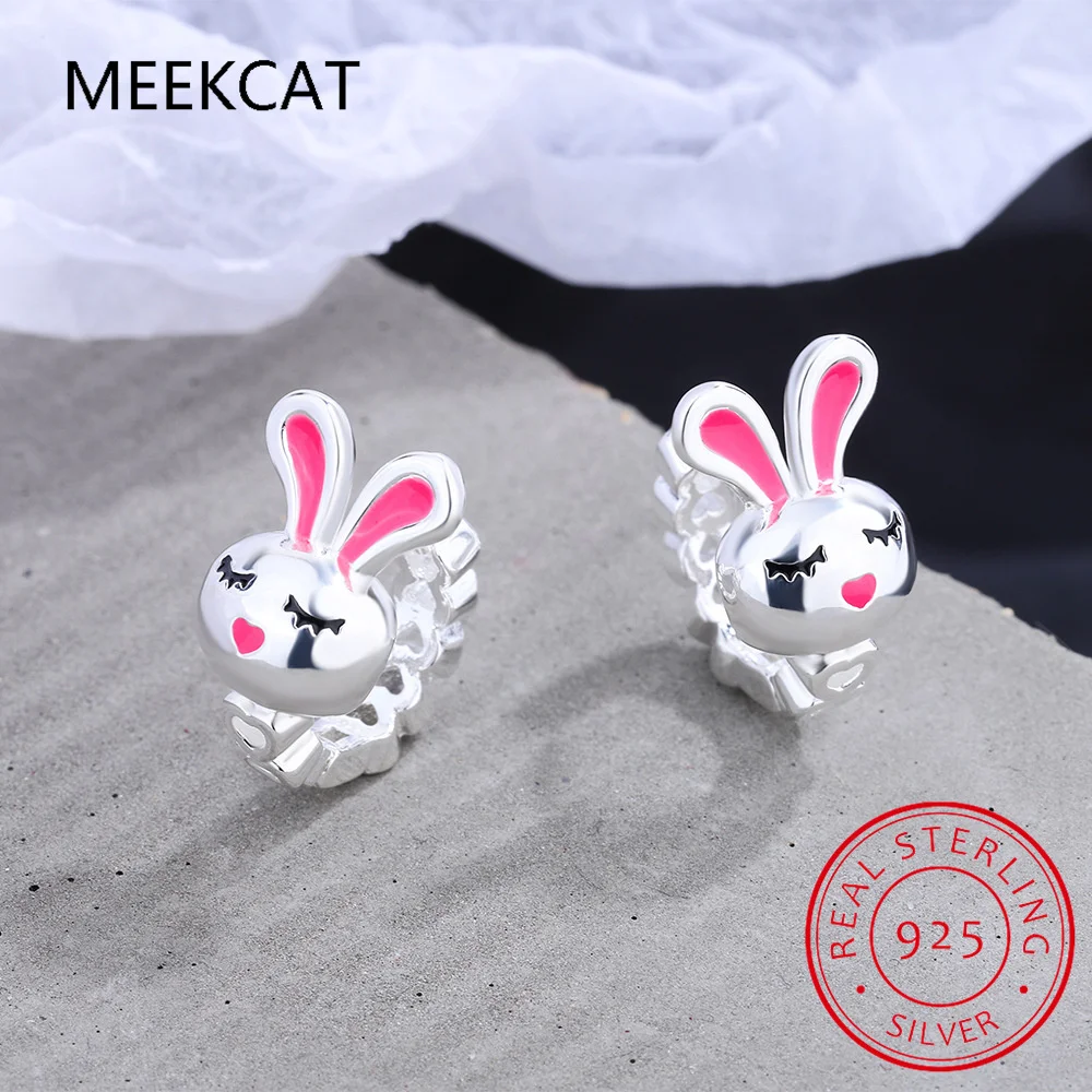 Pendientes de plata 925 con hebillas de corazón para niña y mujer, Arete de aro de conejo bonito para niña y niño, joyería Huggies
