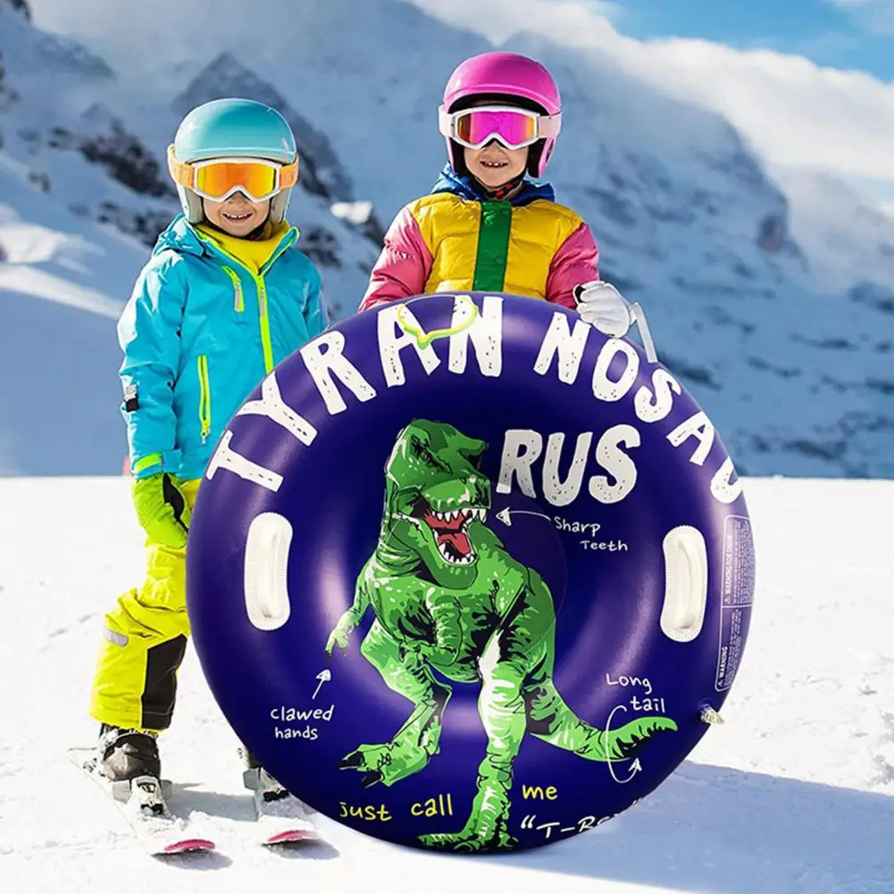 Inflatable Cartoon Dinosaur Dazzling Skiers Snow Sled Sealing Strong Load-bearing Skiing Sled Snow Tube with Handle Ski Circle