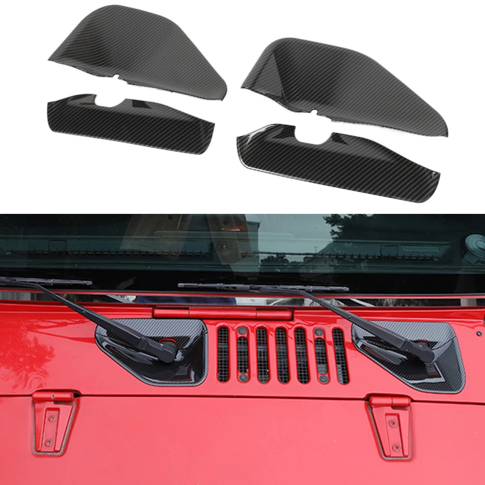 Front Wiper Base Decorative Cover Trim for Jeep Wrangler JK 2007-2017 2/4-Door Car Exterior Accessories ABS Carbon Fiber Look