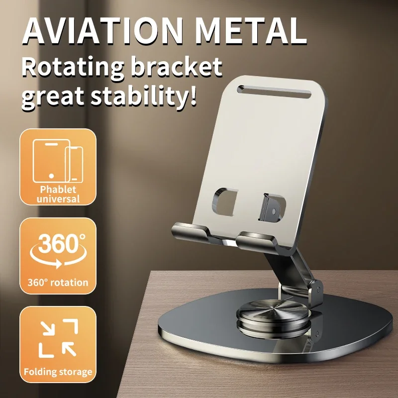 720 Rotate Aluminum Alloy Portable Tablet Holder For iPad Adjustable Flexible Folding Lazy Desktop Live Mobile Phone Mount Stand