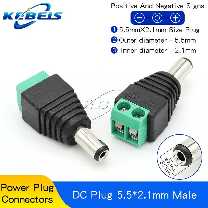 2/5/10 Stück DC 12V BNC-Steckverbinder (männlich/weiblich) 5,5*2,1mm/2,5mm Schweißfreie Stromversorgung DC-Steckeradapter Buchsen für LED-CCTV-Kameras