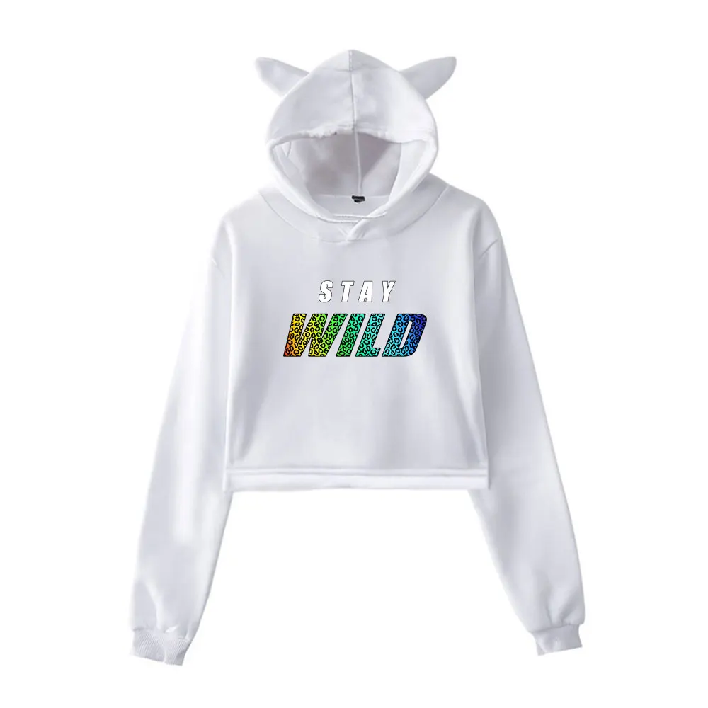 Ben Azelart Stay Wild Vintage 90s Streetwear Hoodie Merch Hoodies Sweatshirts for Girls Cat Ear Crop Fashion Sports Pullover