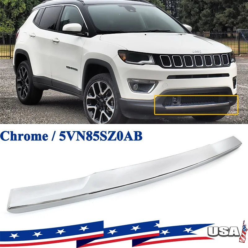 

Front Bumper Protector Face Bar Trim Molding for Compass 2017 2018 2019 2020 2021 Lower Chrome Trim 5VN85SZ0AB