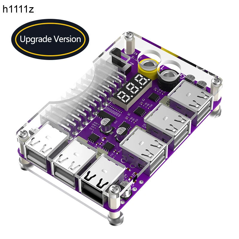 ATX 24Pin Power Supply Breakout Board Adapter Acrylic Case Kit 12 Port USB2.0 3 Digit LED Display 12V Output Support QC2.0 QC3.0