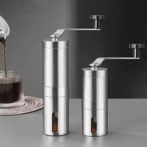Moedor de café manual portátil, em aço inoxidável, com rebarbas de cerâmica, configurações ajustáveis, ferramentas portáteis de manivela