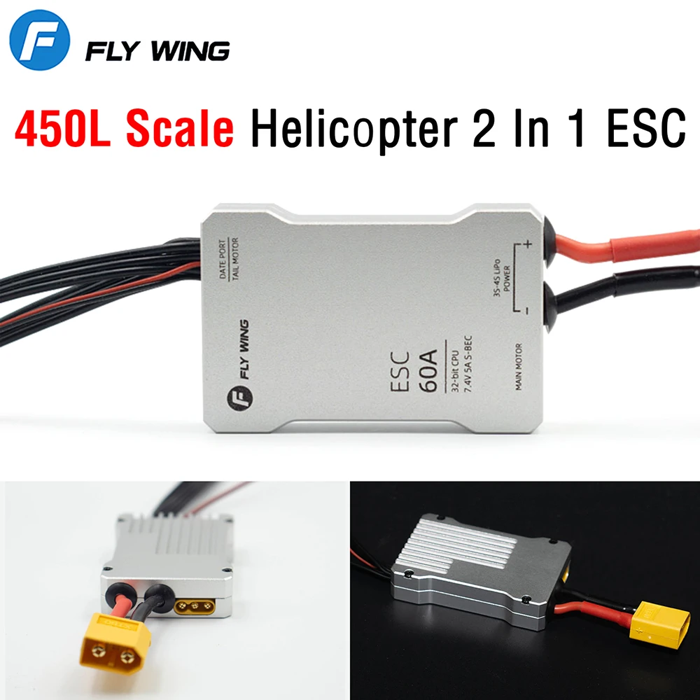 

FLY WING 3-6S ESC Helicopter Speed Controller 60A 2 In 1 32bit CPU 7.4V 5A S-BEC Spare Parts for 450L Scale RC Helicopters