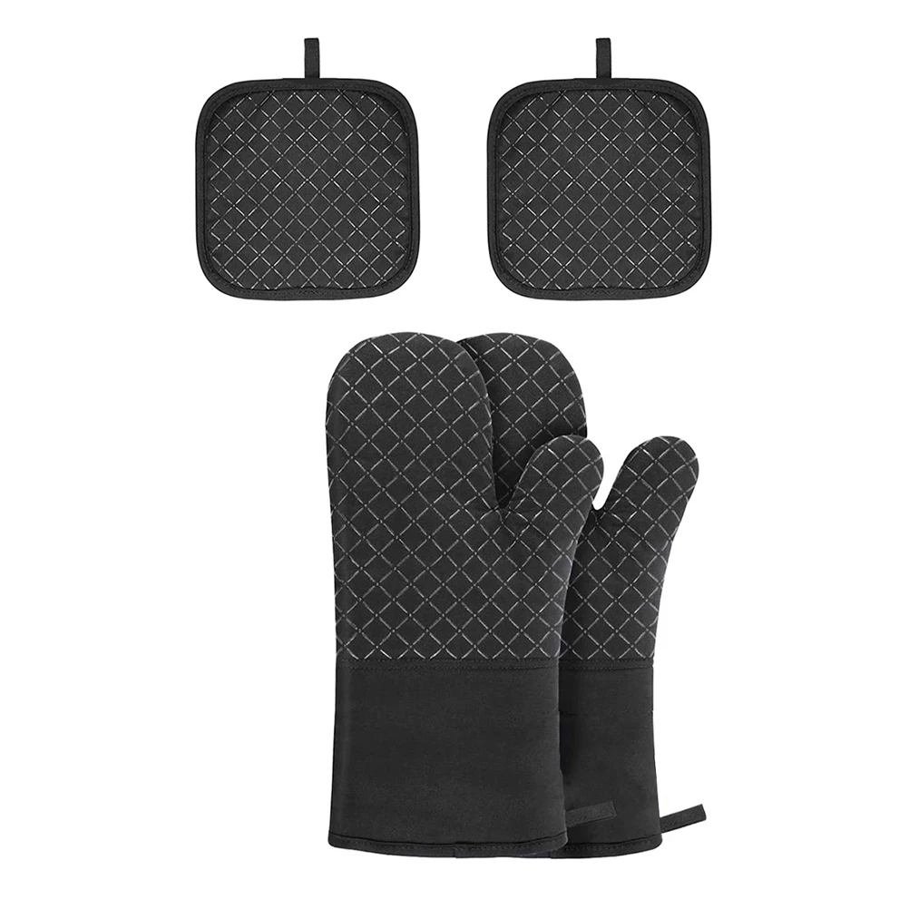 

Heatproof Gloves Thickened Layer Non slip Anti scald Cotton Silicone Mitts Oven BBQ Kitchen Helper Lightweight Portable Pot