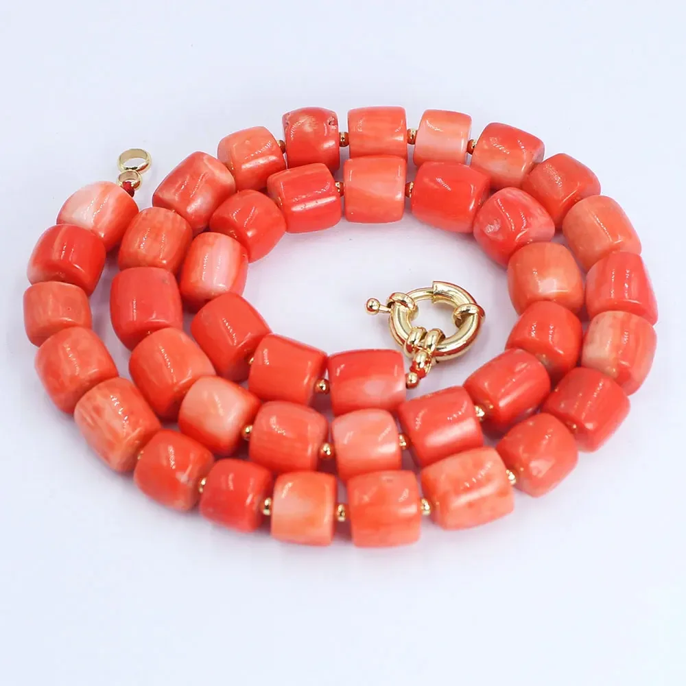 9-10mm Drum Column Orange Natural Sea Bamboo Coral Irregular Chokers Short Necklace for Mother\'s Day Jewelry Gift 18\