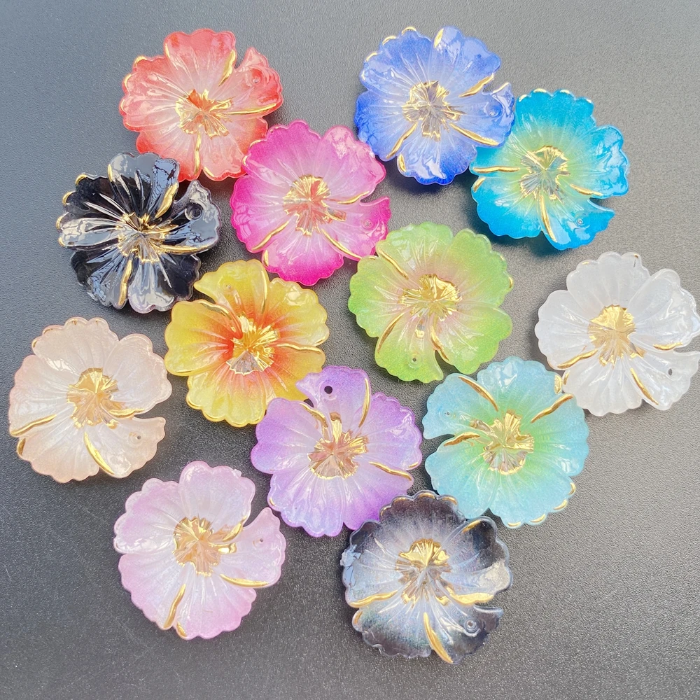 10 Stück 3D glänzende bunte Acryl-Blumen mit flacher Rückseite, geeignet für Scrapbook-DIY-Schmuckhandwerk